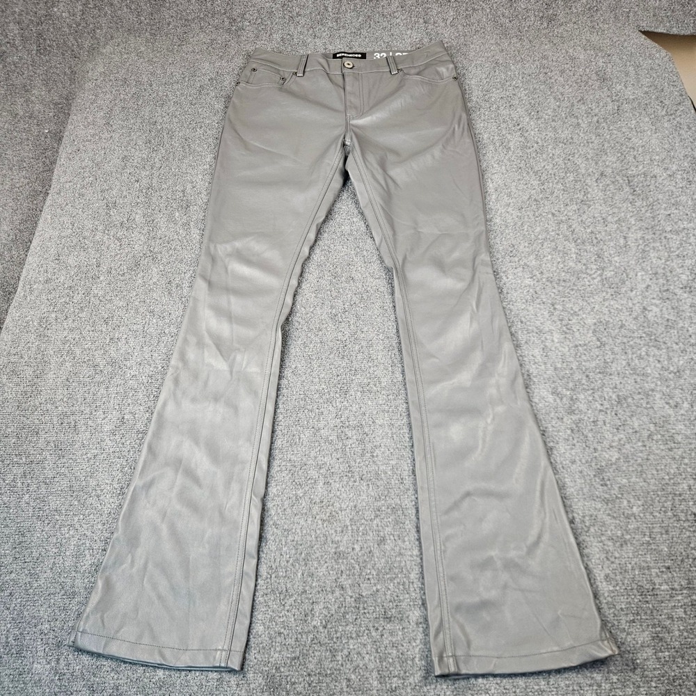 Serenede Mens Stacked Pant Grey Faux Leather Slim Flare Streetwear Size 32